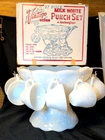 Vintage Anchor Hocking Milk Glass Grape 27pc Punch Set Bowl/Base/Cups/Hooks/ Box