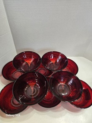 Vintage LUMINARC CRISTAL D'ARQUES DURAND '' Antique Ruby '' Set Of (10) Pressed...