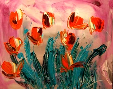 RED FLOWERS  MODERN PAINTING  IMPRESSIONIST CANVAS ORIGINAL NRERH