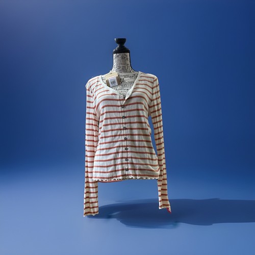 True Craft Striped Open Front Long Sleeve Lettuce Edge Hem Sleeve Cardigan - Picture 1 of 7