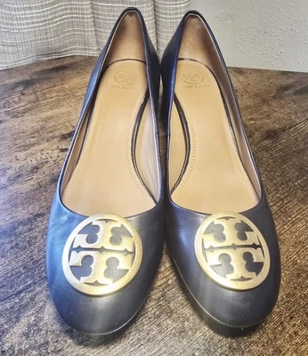 Tory Burch Chelsea Block Heel Pumps Navy Blue Womens Size 9.5 Round Toe Slip . - Image 1 of 4