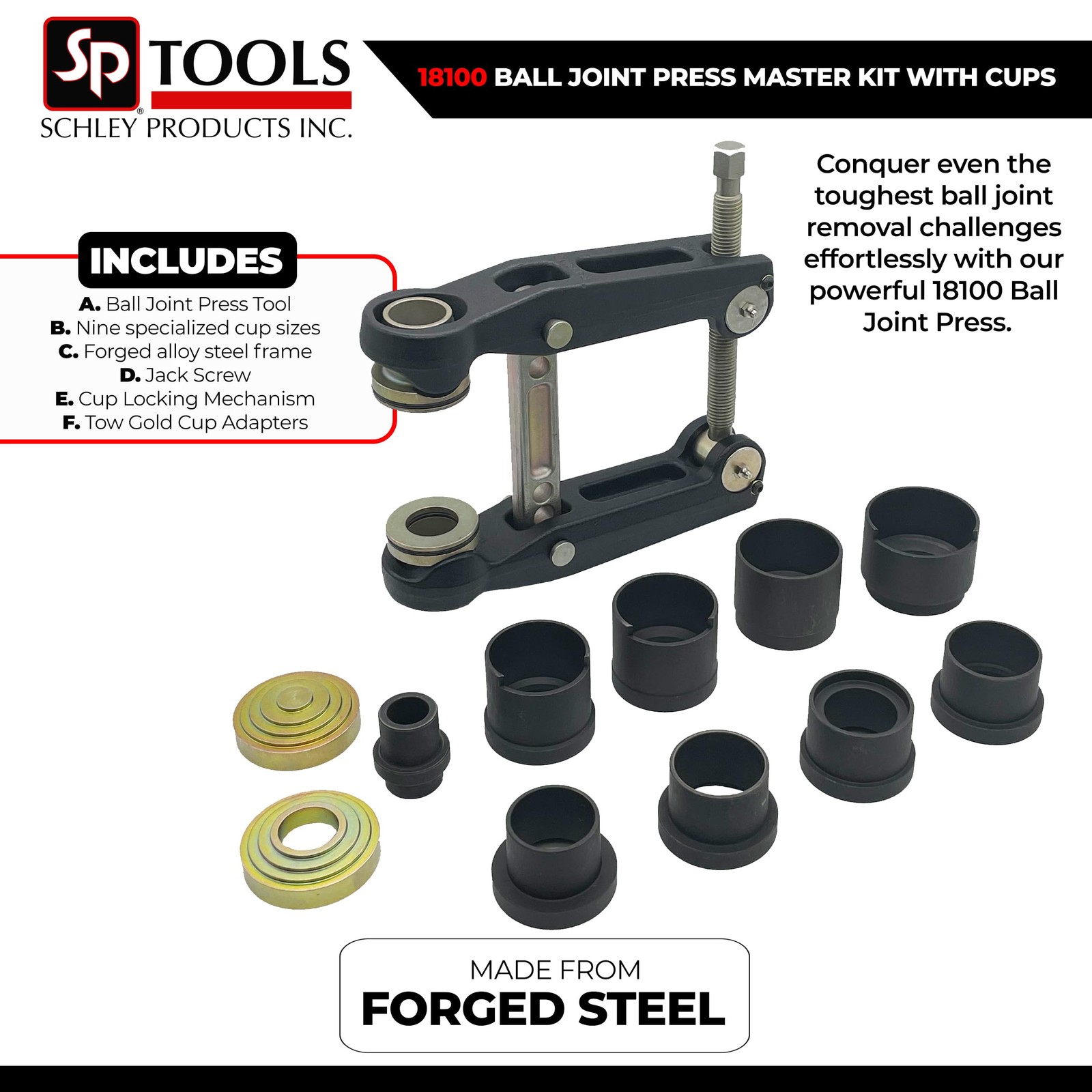 Schley Products 18100 Ball Joint Press Tool Master Set with Cups – Heavy Duty