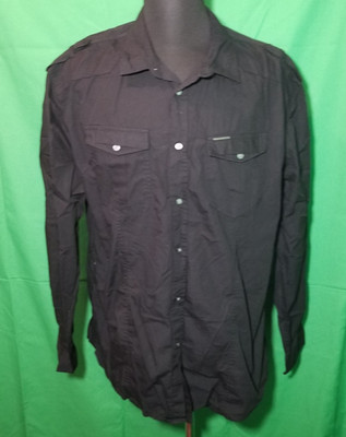 Marc Ecko Black Button Up Long Sleeve Cut & Sew Mens Shirt XXL Retro Streetwear