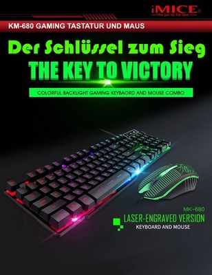 Gaming Tastatur Maus Set 2400DP RGB LED Mechanisch USB 140cm iMice KM-680 Combo