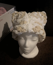 Handmade Crocheted Cream Ruffle Handcrafted White Beige Crochet Hat