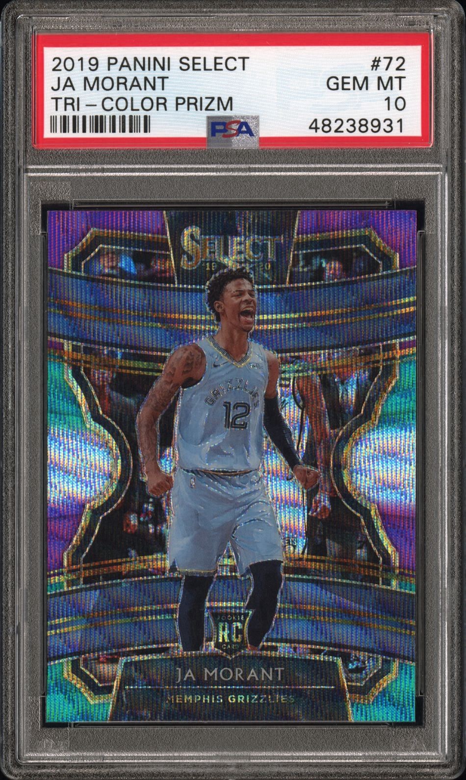 2019-20 Select Ja Morant Tri-Color Prizm Concourse Rookie RC #72 PSA 10 GEM MINT