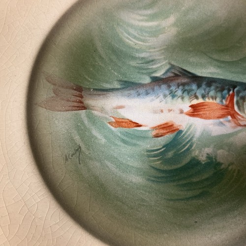 Antique Koi Fish 8” Plate Hand Painted Stinthal Crooksville Ohio Rich Colors - Picture 4 of 8