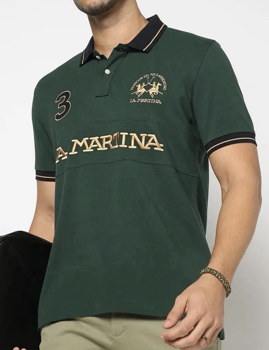 La Martina Men’s Green Slim Fit Polo Shirt Logo Embroidered Size M
