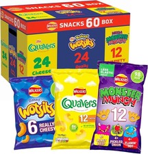 Walkers Snacks Box (Pack of 60) 24x Quavers + 24 x Wotsits +  12 x Monster Munch
