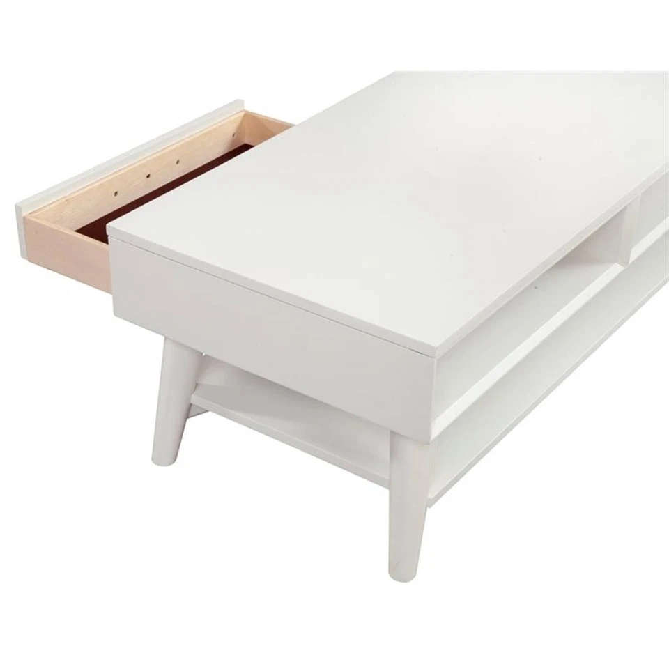 Alpine Furniture Flynn Wood 1 Drawer Coffee Table in White - Image 4 of 4