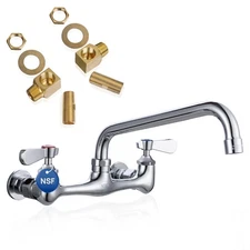 NSF Certified Lead-Commercial Sink Faucet 8 inch Center Spread, Wall Mount Ki...