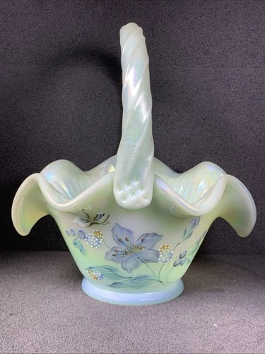 Fenton Basket Floral Interlude Butterfly Sea Green, Retired! Signed! EUC!