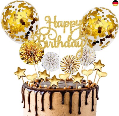 3 Stück Cake Topper "Happy Birthday" Gold - Kuchendekoration Aus Acryl, Nicht Essbar