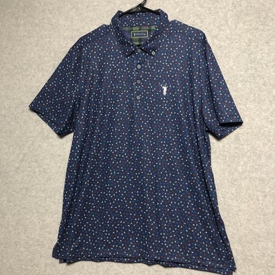 William Murray Mens Polo Large Golf Shirt Blue  W/Allover Golf Flag Bill Golfer
