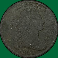 1801 1/000 Draped Bust Large Cent Very Fine VF Coin, Corrosion #41910