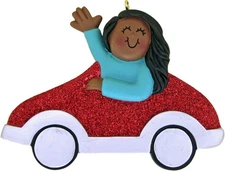 Car Red Female African-American Personalized Christmas Tree Ornament