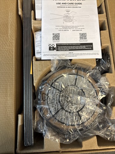 New Hampton Bay Norwood 52” Indoor/Outdoor LED Matte Black Ceiling Fan W/ Light - Picture 4 of 5