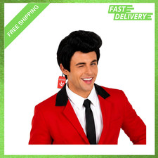 50s Greaser Wig with Sideburns Black Rockabilly Costume Men's Halloween Style