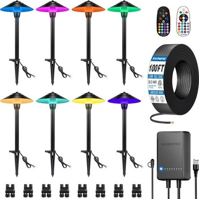 Landscape Lighting Kit 8 Pack RGBW Color Changing 100FT Wire SUNVIE All-in-One