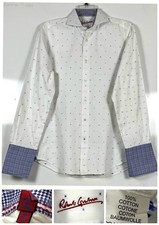 Robert Graham White Embroidered Geometic Men s 41/16 M/L French Flip Cuff Shirt