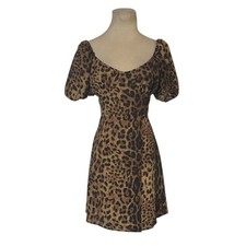 PrettyLittleThing brown black leopard print puff sleeves mini dress size 8 