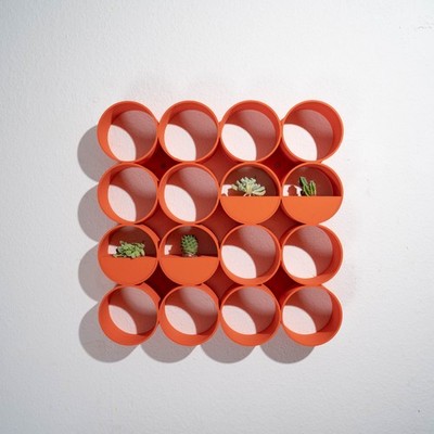 4 x Blumentopf (Klein) Orange Rund | für Space Age Panel | Wanddeko | Wandbilder