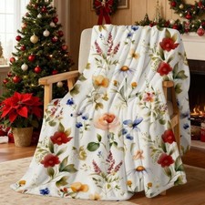 yuboo Floral Throw Blanket - Christmas Colorful Flower Blanket, Soft Lightwei...