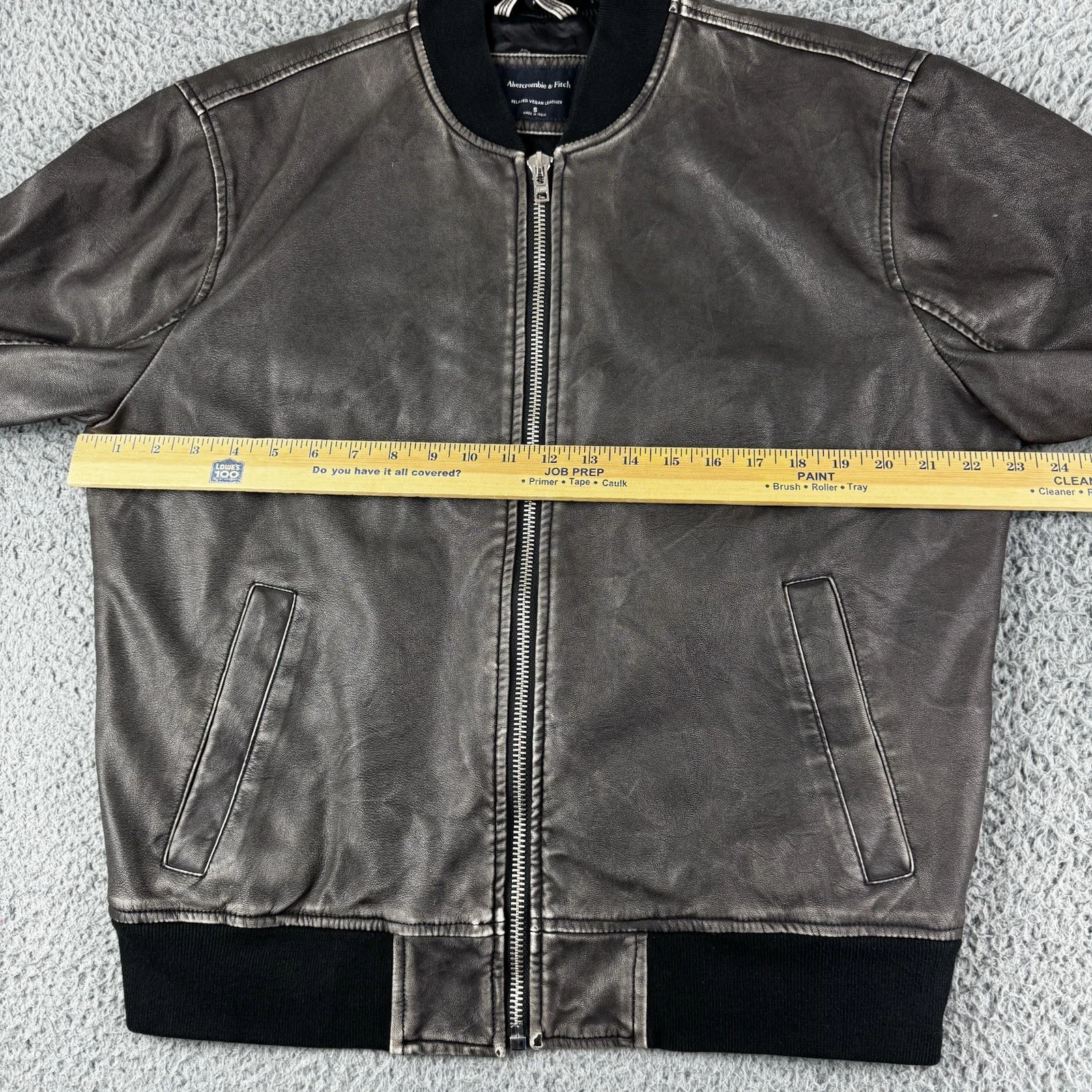 Abercrombie & Fitch Jacket Mens Small Relaxed Vegan Leather Bomber Grey Full Zip - product detail image 8