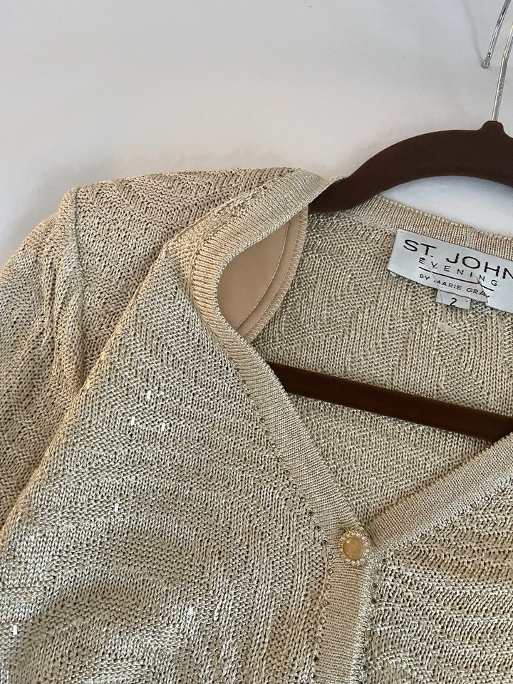 Traje tejido de noche dorado brillante gris St John By Marie, talla 2 Foto 2 de 4