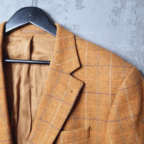 Carl Gross Blazer Men's 44R Rust Wool Check Notch Lapel Single-Breasted Jacket - Picture 9 of 15