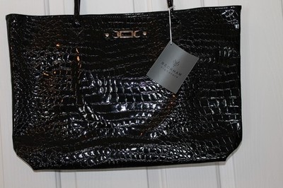 Faux Leather Large Black Croco Tote with Silver Accent Hardware -Never used.