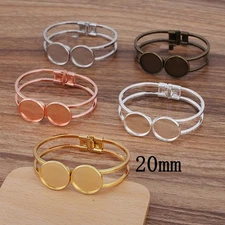 1PC 20mm Brass Round Double Cabochon Blank Cuff Bracelet QBB04-20mm