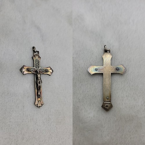 Antique Reliquary French Sterling Silver cross 1½” Crucifix Vintage