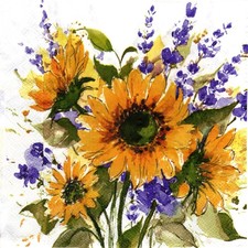  2 Two Paper Lunch Napkins for Decoupage/Mixed Media - Sunflowers with Lavender