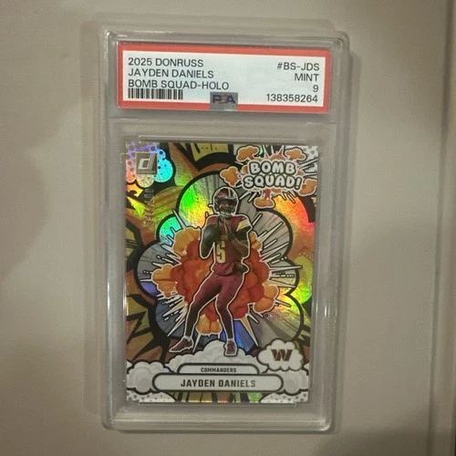 2025 PANINI DONRUSS BOMB SQUAD HOLO #BS-JDS JAYDEN DANIELS 35/100 PSA 9