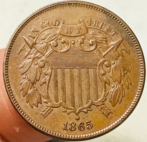 1865 Two Cent Piece 2C FULL MOTTO Civil War Era US Copper Coin CC29375 - Picture 5 of 5
