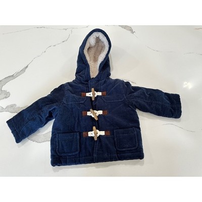 Baby Boden Navy Blue Corduroy Toggle Coat Borg Lined Hooded Jacket 3-6M