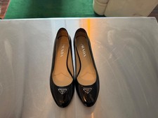 Prada Milano Black Patent Leather Triangle Logo Ballet Flats Size 37