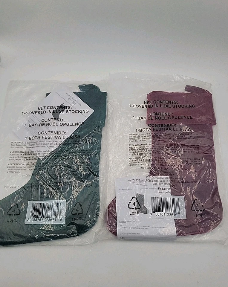 Set Of 2 Avon Covered In Luxe Velvet Stockings Red And Green With Gold Stitching - Image 4 of 4