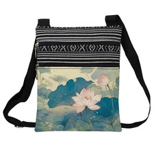Lotus Flower Messenger Bag Small Ethnic Pattern Printed Adjustable Strap Cros...
