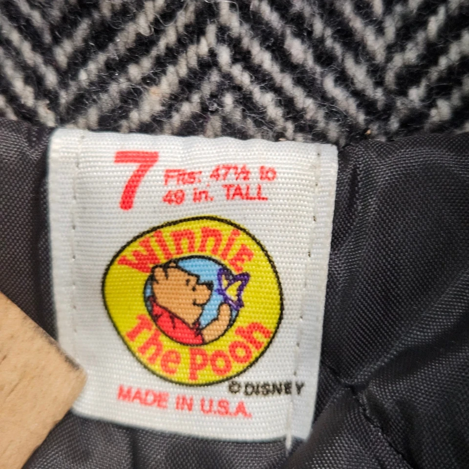 Винтажное детское двубортное пальто из шерстяной смеси Winnie the Pooh размер 7 в елочку - Изображение 3 из 4