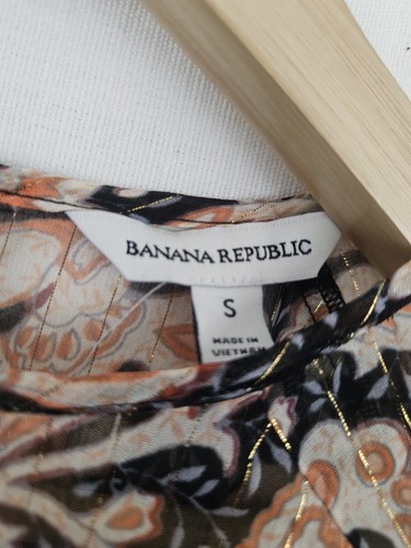 EUC Banana Republic S Sheer Blouse Flare Ruffle Floral Gold Free SH - Picture 15 of 22