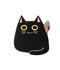 Cute Cat with Patch, Funny Black Cat Patch - Iron On/Sew On - Cute Applique f...