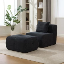 31" Modular Cloud Armless Accent Chair w Ottoman Set Single Sofa Soft Lounger 