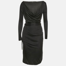 Gucci Black Jersey Cowl Neck Belted Short Dress M