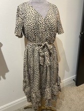 Leopard Print Dress with Ruffles Size M Black and White