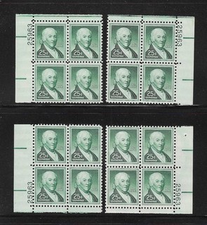 U.S. MNH 1958 TWENTY FIVE CENT REVERE MATCHED SET OF PLATE BLOCKS SCOTT 1048