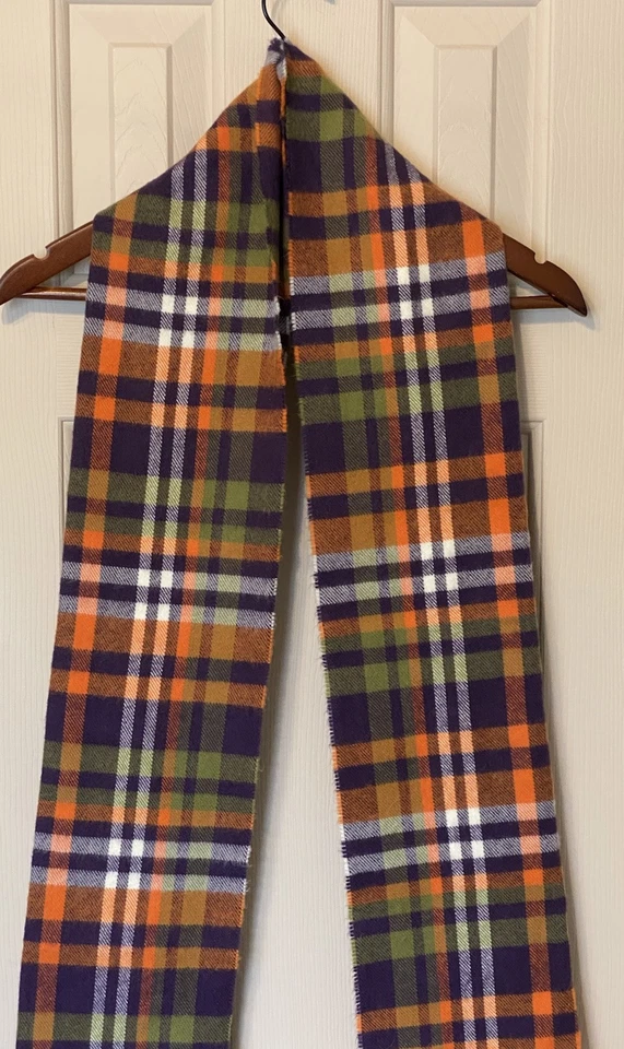 Bufanda de hombre D&Y púrpura naranja gris a rayas a cuadros 12" x 65" acrílico Foto 3 de 4