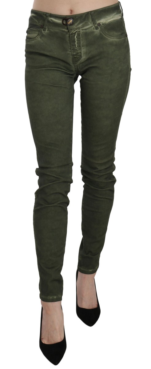 PLEIN SUD JEANIUS Pants Cotton Green Mid Waist Skinny Trouser s