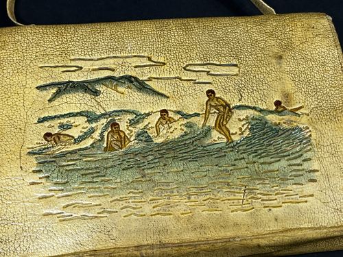 Vintage Hawaii Surfing Souvenir Handbag Bottles Wallet Purse Embossed Surfers